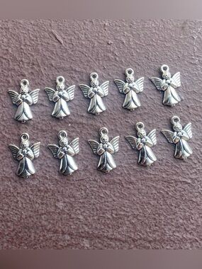 10 Piece Praying Angel Stainless Steel Silver Charm Pendants for DIY Jewelry